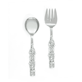 Yo Treasure Tiramisu Moon's Aura Stainless Steel Ivory Crystal Salad Server Set, Pack of 2