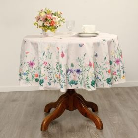 Watercolor Flowers Round Easter Tablecloth Non Iron Stain Resistant Table Cover Diameter 60 inch