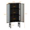 61.61 "High Glass Doors Modern Two-door Cabinet with Featuring Three-tier Storage for Entryway Living Room Bathroom Dining Room
