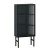 61.61 "High Glass Doors Modern Two-door Cabinet with Featuring Three-tier Storage for Entryway Living Room Bathroom Dining Room